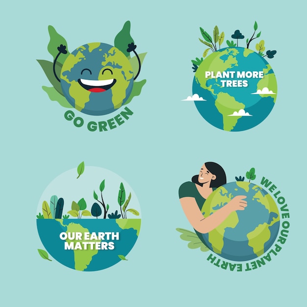 Vector gratuito colección de pegatinas planas para la celebración del día de la tierra