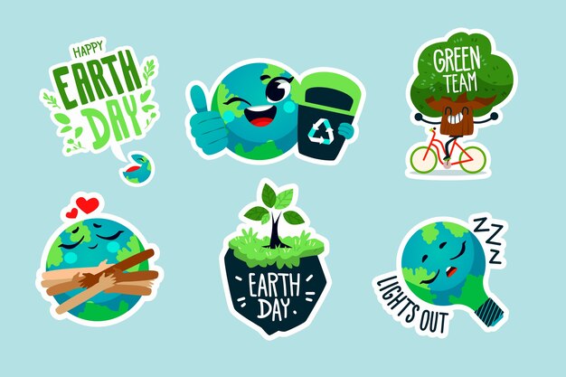 Colección de pegatinas planas para la celebración del día de la tierra