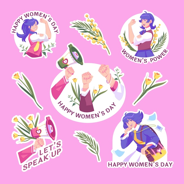 Vector gratuito colección de pegatinas planas para el día internacional de la mujer