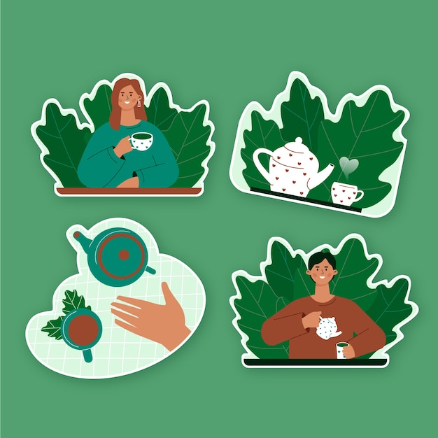 Vector gratuito colección de pegatinas planas del día internacional del té