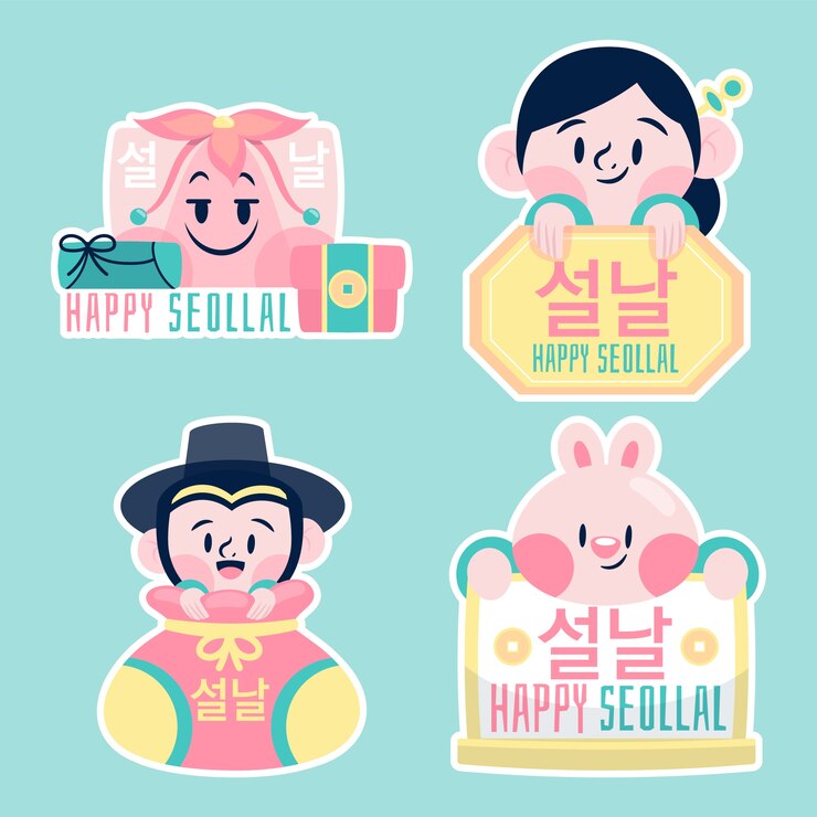 Vector gratuito colección de pegatinas planas del festival seollal