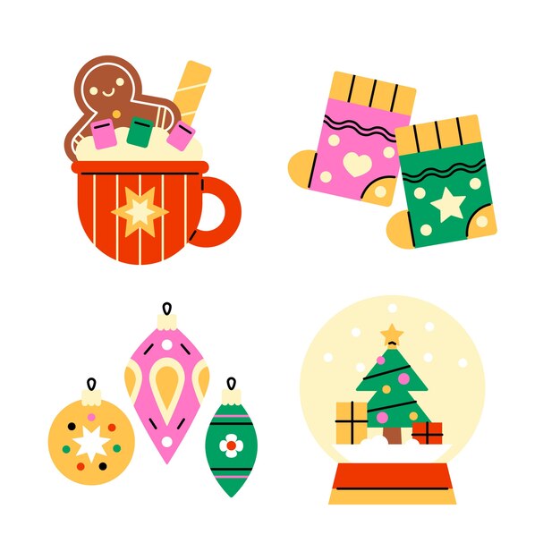 Colección de pegatinas planas de navidad
