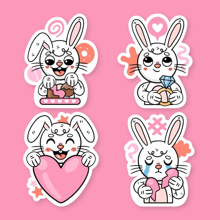 Vector gratuito colección de pegatinas planas de ronnie the bunny love