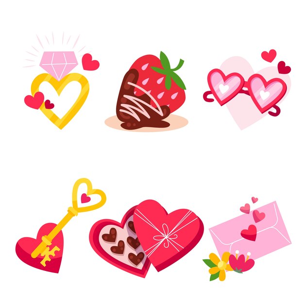Colección de pegatinas planas de san valentín