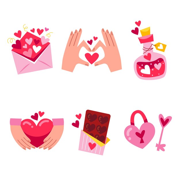 Colección de pegatinas planas de san valentín