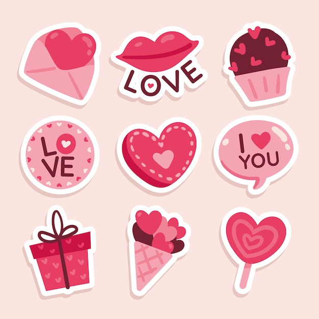 Vector gratuito colección de pegatinas planas de san valentín