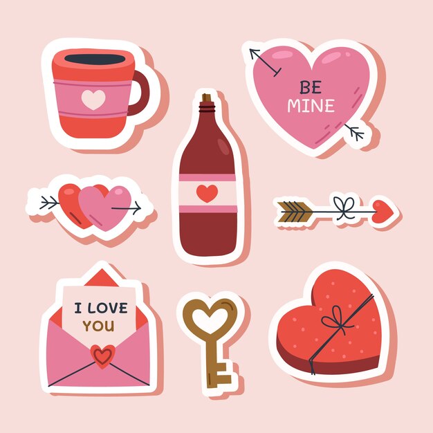 Colección de pegatinas planas de san valentín