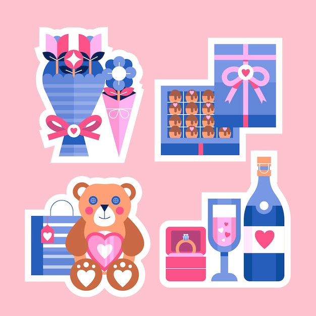 Vector gratuito colección de pegatinas planas de san valentín