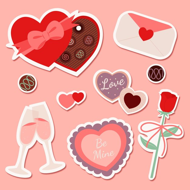 Colección de pegatinas planas de san valentín