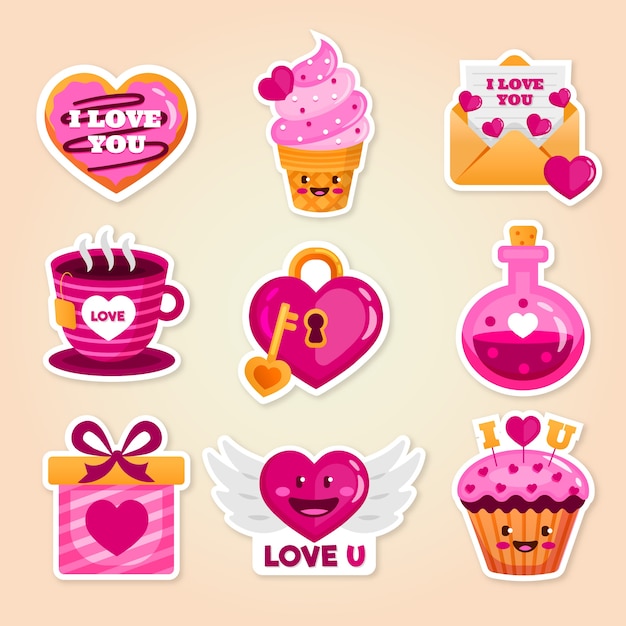 Colección de pegatinas planas de san valentín