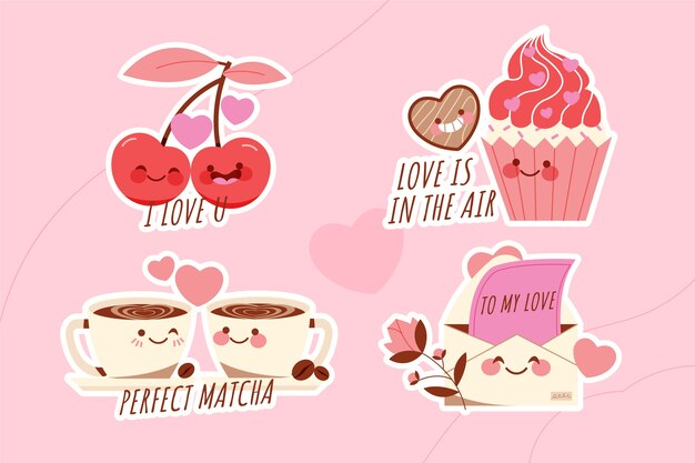 Colección de pegatinas planas de san valentín