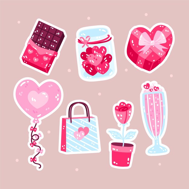 Colección de pegatinas planas de san valentín