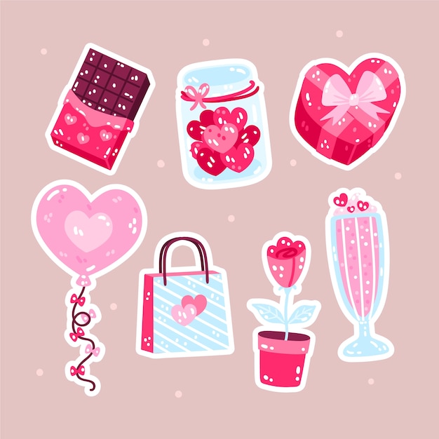 Colección de pegatinas planas de san valentín