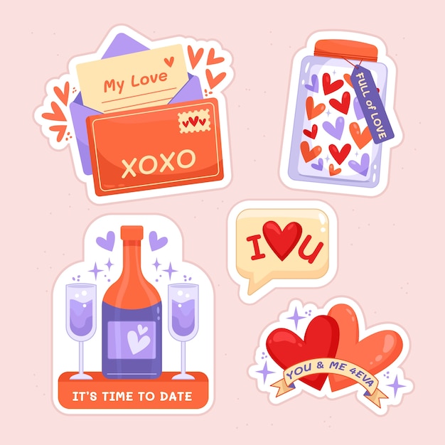 Vector gratuito colección de pegatinas planas de san valentín