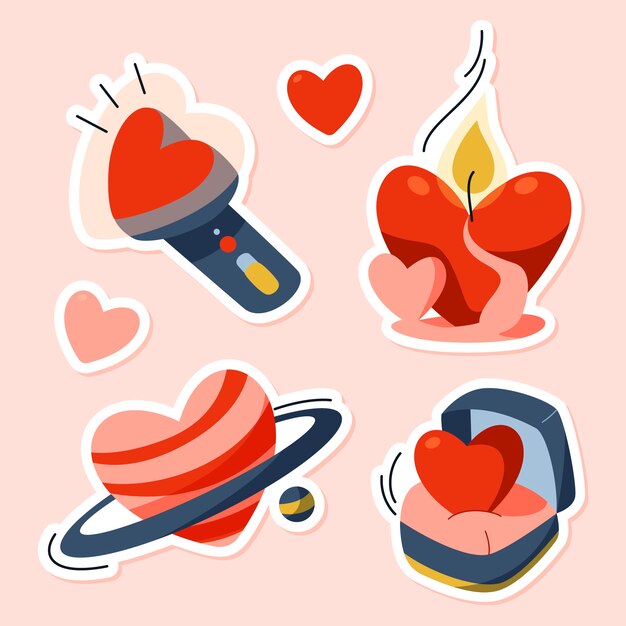 Colección de pegatinas planas de san valentín