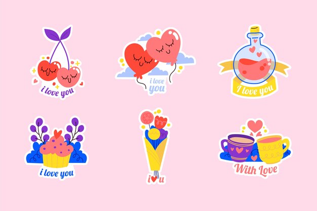 Colección de pegatinas planas de san valentín