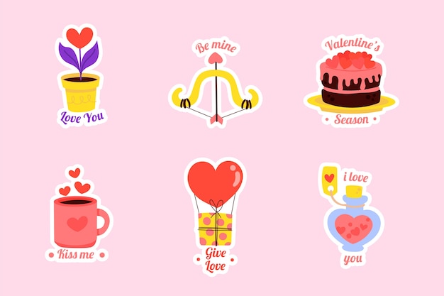 Colección de pegatinas planas de san valentín