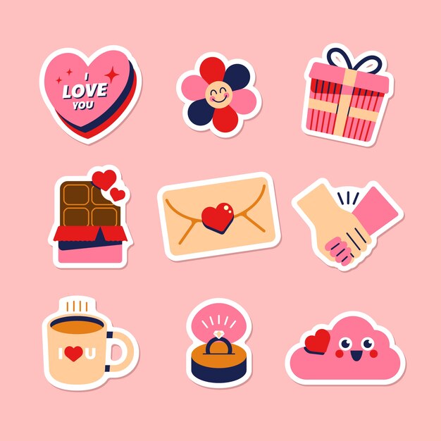 Colección de pegatinas planas de san valentín