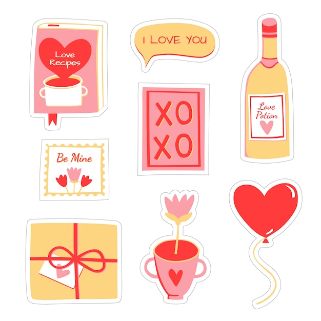 Colección de pegatinas planas de san valentín