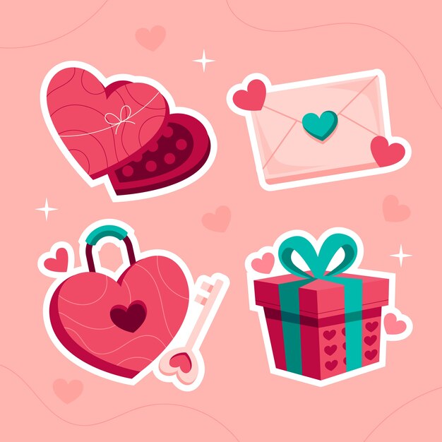 Colección de pegatinas planas de san valentín