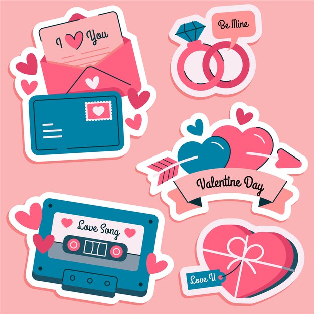 Colección de pegatinas planas de san valentín