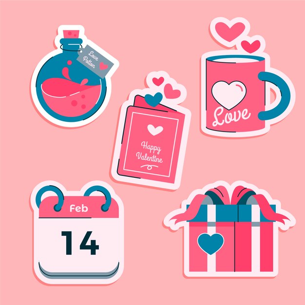 Colección de pegatinas planas de san valentín