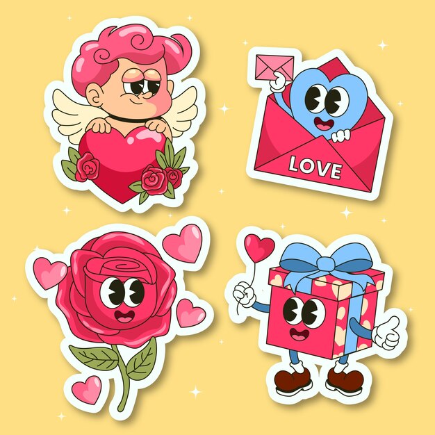 Colección de pegatinas planas de san valentín