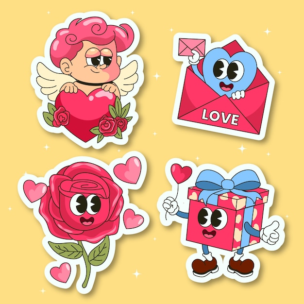 Colección de pegatinas planas de san valentín
