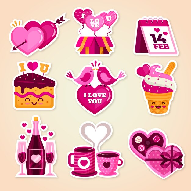 Colección de pegatinas planas de san valentín