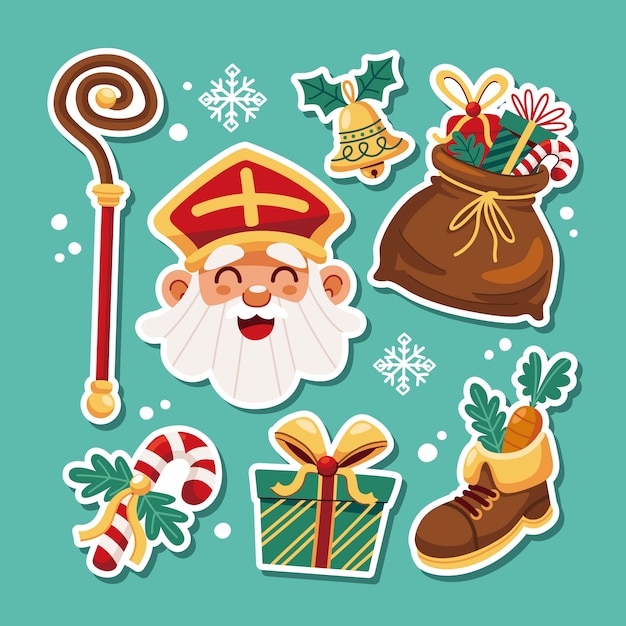 Vector gratuito colección de pegatinas planas de sinterklaas.