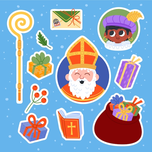 Vector gratuito colección de pegatinas planas de sinterklaas