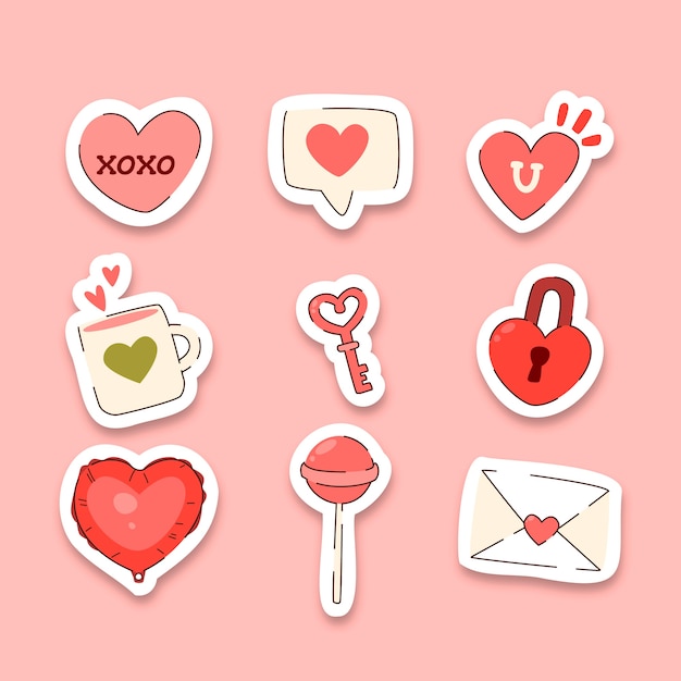 Colección de pegatinas planas para las vacaciones del Día de San Valentín