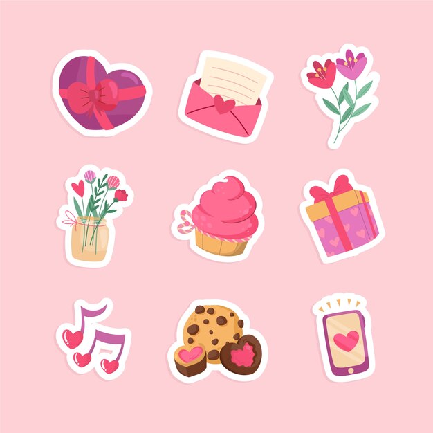 Colección de pegatinas planas para las vacaciones del Día de San Valentín