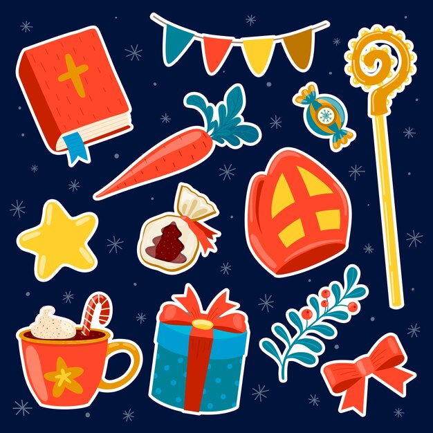 Colección de pegatinas planas para las vacaciones de sinterklaas.