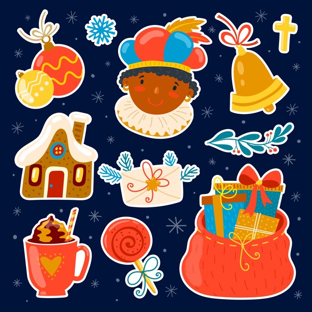 Colección de pegatinas planas para las vacaciones de sinterklaas.