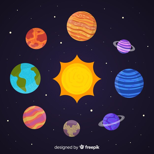 Colección de pegatinas de planetas dibujados a mano.