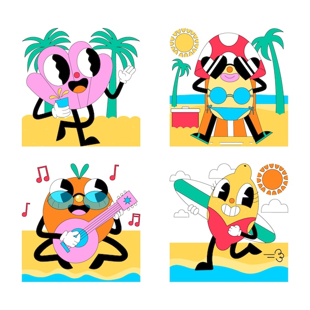 Vector gratuito colección de pegatinas de playa ácida