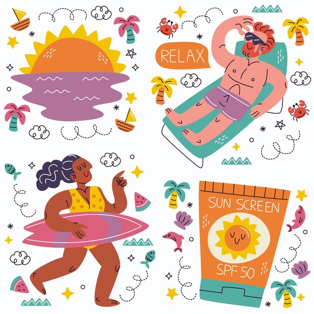 Colección de pegatinas de playa de Doodle