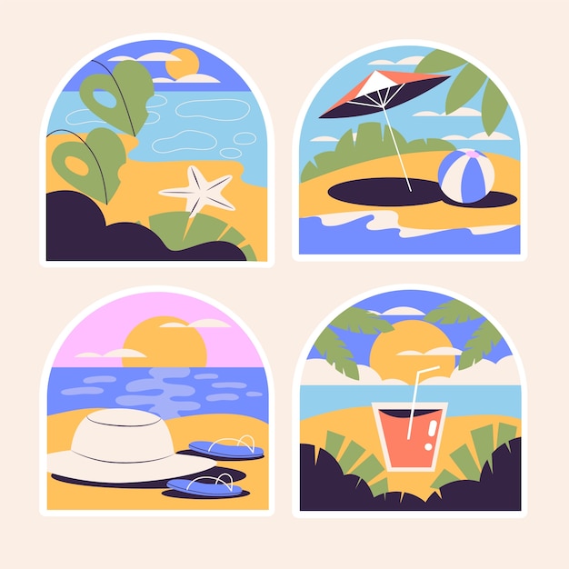 Colección de pegatinas de playa ingenua