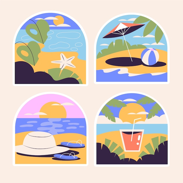 Vector gratuito colección de pegatinas de playa ingenua