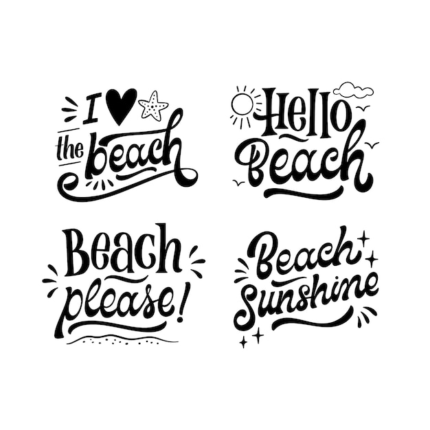 Vector gratuito colección de pegatinas de playa con letras monocromáticas