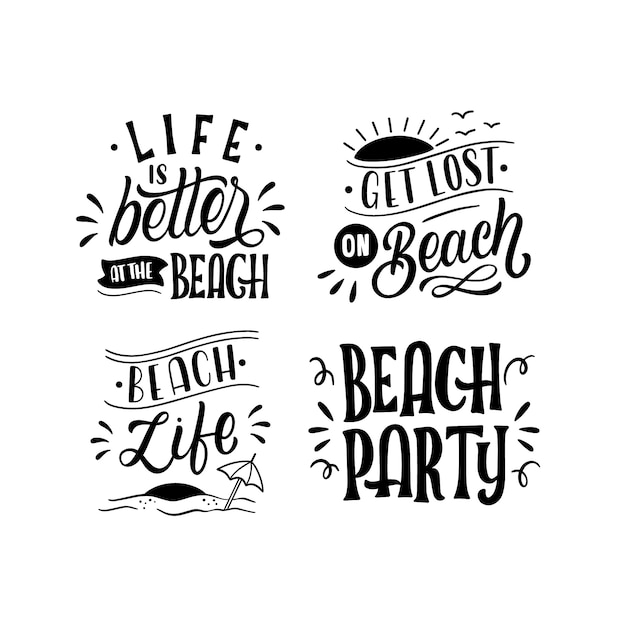 Vector gratuito colección de pegatinas de playa con letras monocromáticas