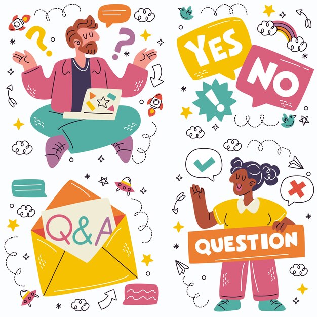 Colección de pegatinas de preguntas de Doodle
