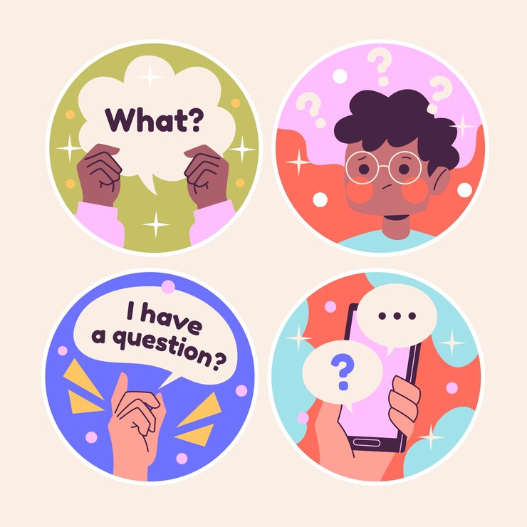 Vector gratuito colección de pegatinas de preguntas ingenuas.