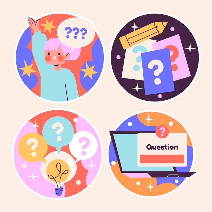 Vector gratuito colección de pegatinas de preguntas ingenuas.