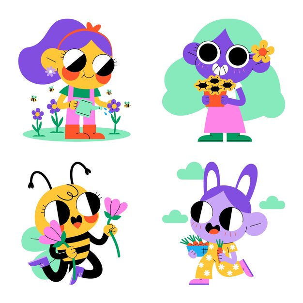 Colección de pegatinas de primavera esmaltadas