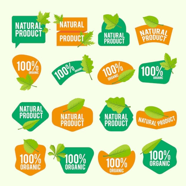 Colección de pegatinas de productos naturales