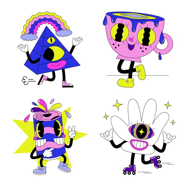 Colección de pegatinas psicodélicas ácidas
