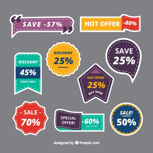 Colección de pegatinas de rebajas en varios colores