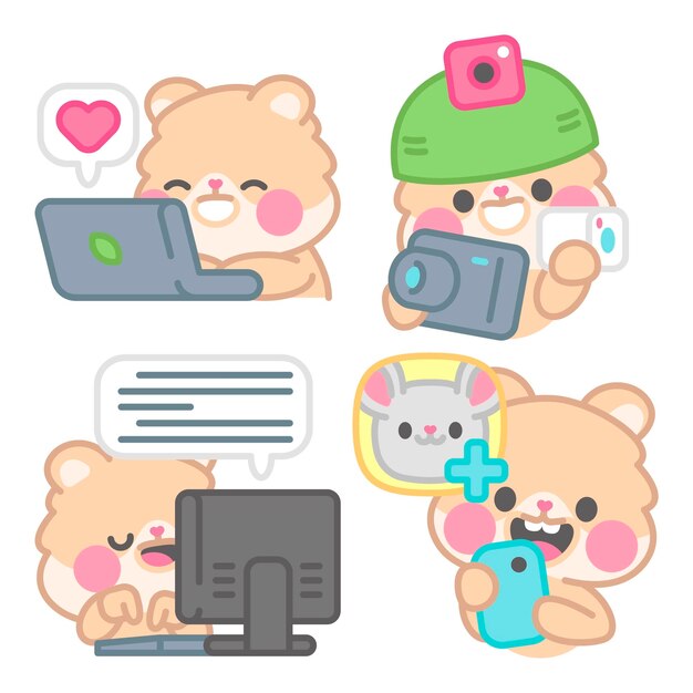 Colección de pegatinas de redes sociales con kimchi el hámster